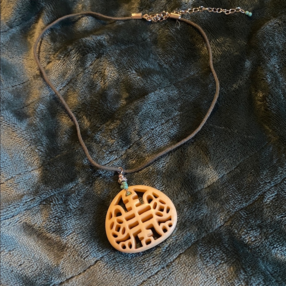Beige Pendant Necklace with Black Cord